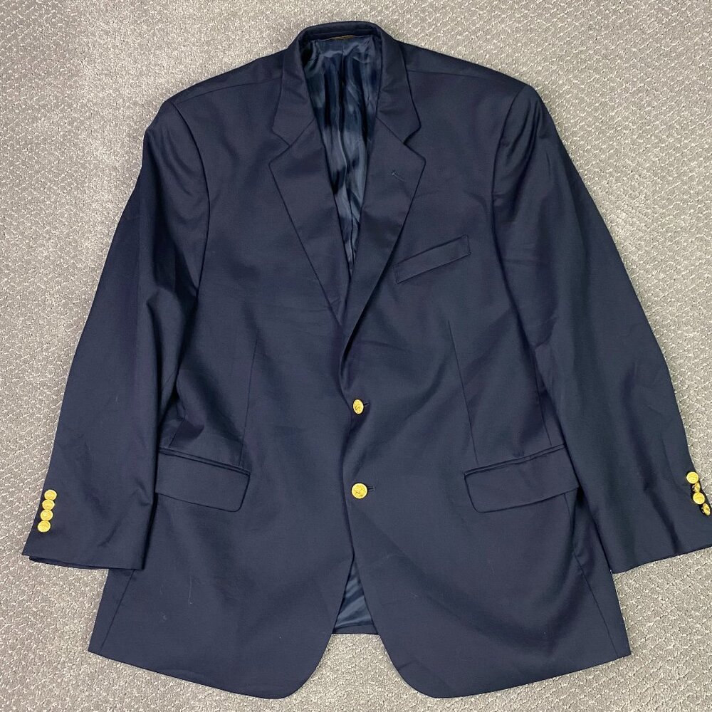 Brooks Brothers 346 Blazer Sport Coat Men's 46R Navy Blue Gold Buttons Wool